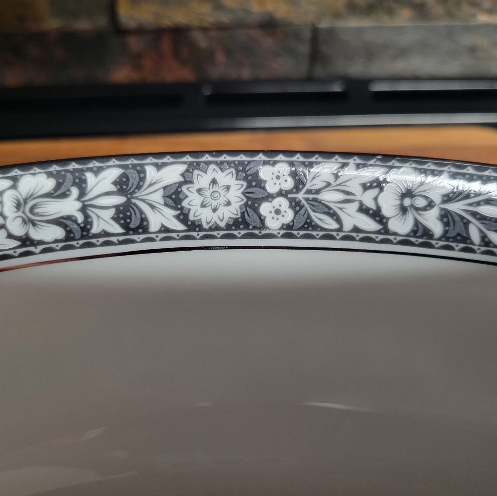 Vintage‎ Sango China Japan Navarro Grey Floral Design Oval Vegetable Bowl 6283